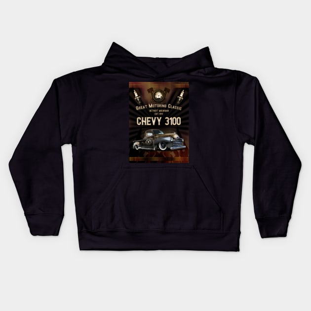 Chevy 3100 Classic Truck Kids Hoodie by hardtbonez